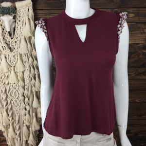 Sybilla Collection | Lace‎ Ruffle Flutter Keyhole Blouse